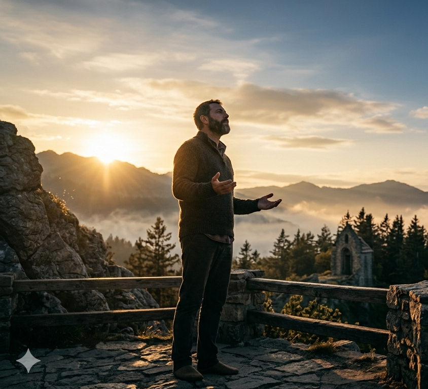 Hombre orando contemplativamente